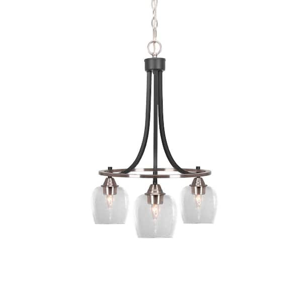 Unbranded Madison 3-Light Matte Black and Brushed Nickel Round Chandelier with 6 in. Clear Bubble Glass Shades, No bulbs included