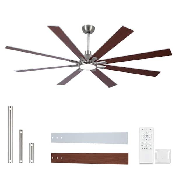 Modern 72 in. Integrated LED Indoor Nickel Standard Ceiling fan with 8 Reversible Blades, Remote Control and DC Motor