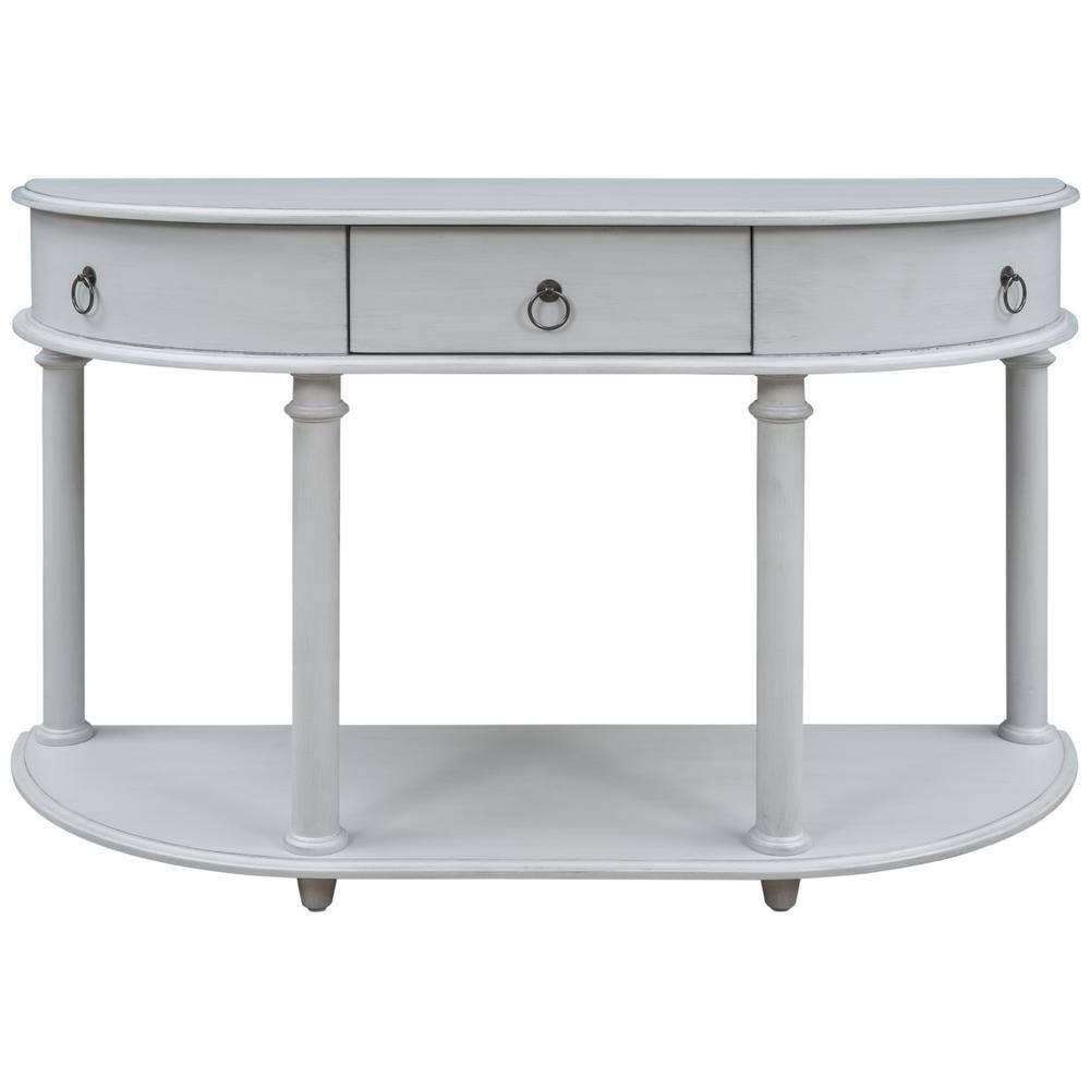 ANBAZAR Gray Wash 44 in. Retro Curved Half Moon Console Table with 3 ...