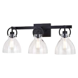 Ogden 25.5 in. W 3-Light Contemporary Black Bathroom Vanity Light Fixture Clear Glass