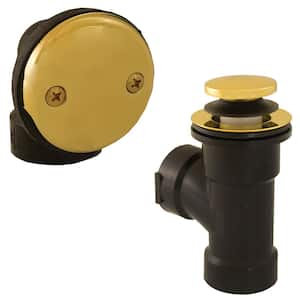 Toe Touch Black Plastic Tubular 2-Hole Bath Waste and Overflow Tub Drain Direct T-Waste Half Kit in Polished Brass