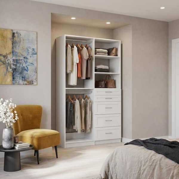 MODULAR CLOSETS Alto 53.25 in. W White Shaker Double Hang and 5