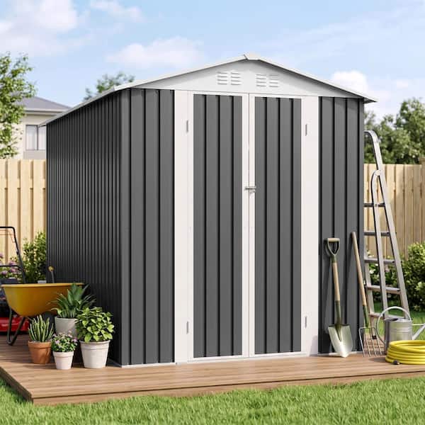 ToolCat 6x9 FT Metal Garden Shed with Hinged Door and Apex Roof