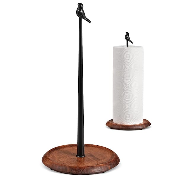 Wooden Paper Towel Holder with Bird-Shaped Iron Top and Non-Slip Base, 13.8 x 6.7 x 3 in., Farmhouse Set