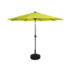 Marina 9 ft. Solar LED Market Patio Umbrella with Black Round Free Standing Base in Lime Green