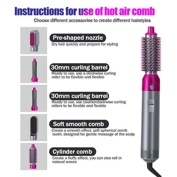 5 in 1 Hot Air Brush Professional Hair Dryer Brush Straightener Volumizer  Tool, Detachable Styling Brush Negative Ion Hair Curler for All Hairstyles  
