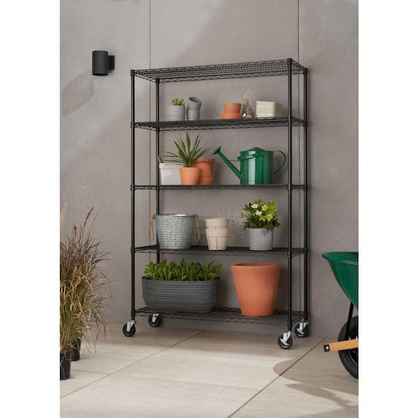 Black Epoxy 5-Tier Outdoor Wire Steel Garage Storage Shelving Unit ( 48 in. W x 72 in. H x 18 in. D )