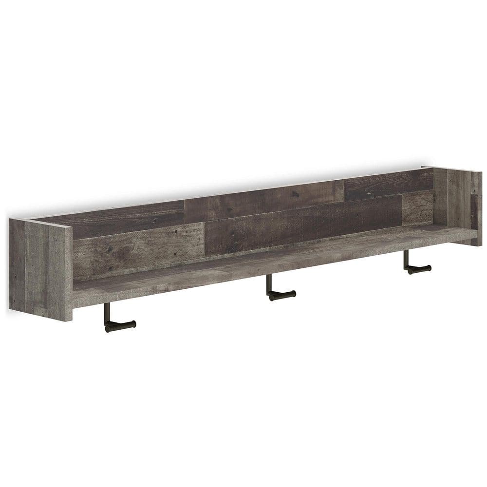 Rustic Black and Gray Wall Mounted Coat Rack with Shelf
