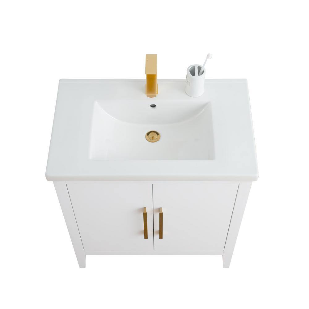 White Poplar Wood 30" Single Vanity with Golden Brushed Accents