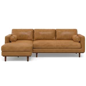 Morrison Mid Century 102 in. Straight Arm Genuine Leather Rectangle Left Sectional Sofa Sectional in. Sienna