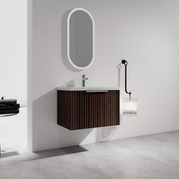 Elegant 30 in. W x 18.1 in. D x 20.5 in. H Floating Bath Vanity in Silver-Brown Stripe with White Resin Top