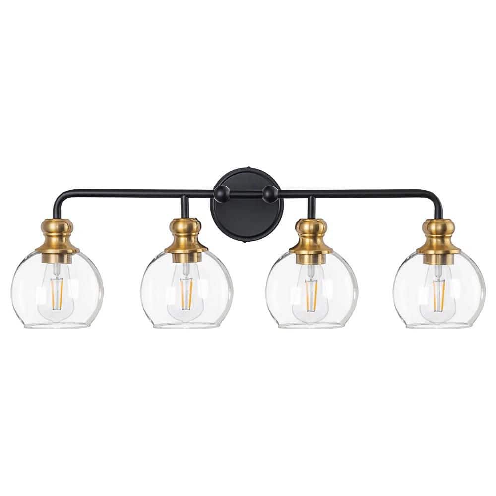 30.7 in. 4 Light Matt Black Paint/Gold Plating Vanity Light with Clear Glass Shade price history on PriceWatchPro