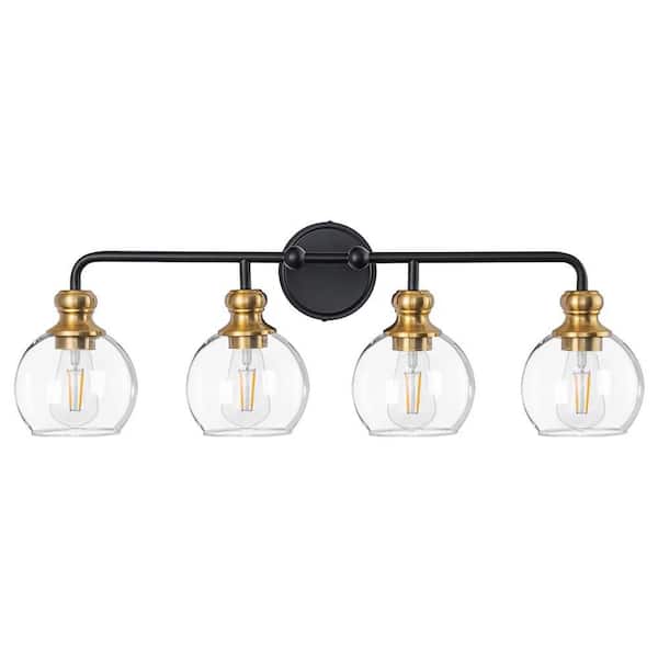 LAZYTIME HOME DECOR INC 30.7 in. 4 Light Matt Black Paint/Gold Plating Vanity Light with Clear Glass Shade