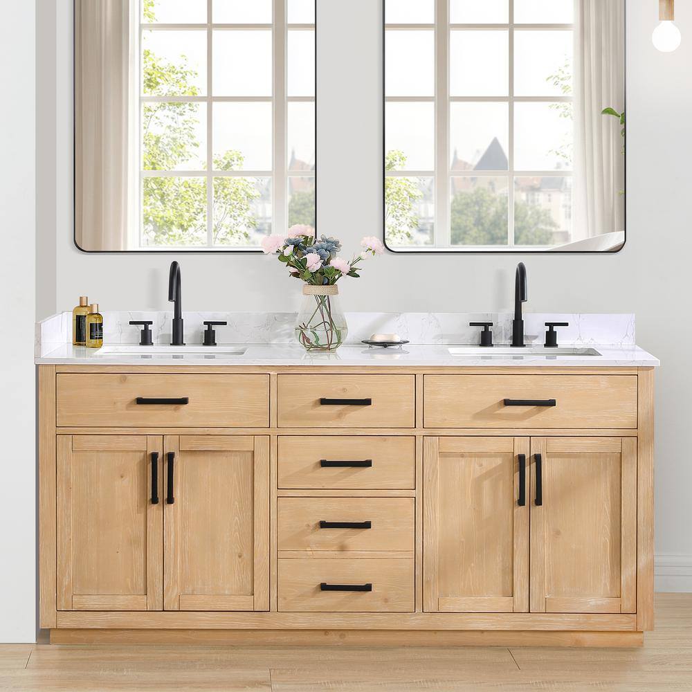 Gavino 72" Light Brown Wood Double Vanity with Composite Stone Top