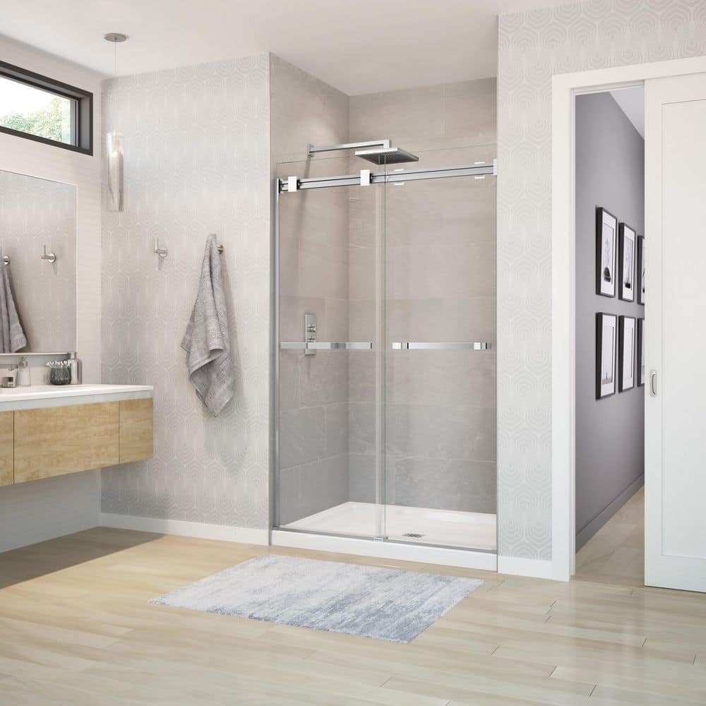 Duel 44-47 x 70 ½-74 in. 8 mm Frameless Shower Door for Alcove Installation with Clear glass in Chrome & Matte White price history on PriceWatchPro
