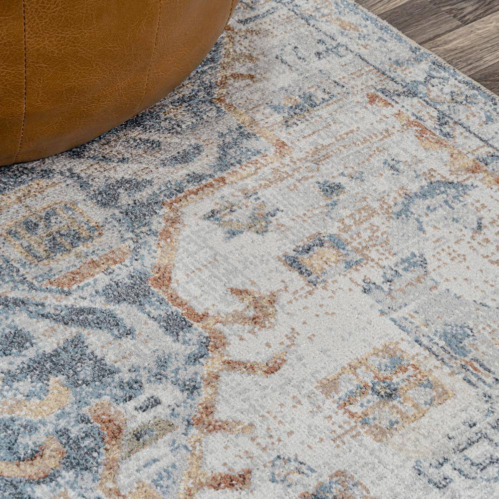 Cream and Blue Medallion Washable Synthetic Area Rug 3' x 5'