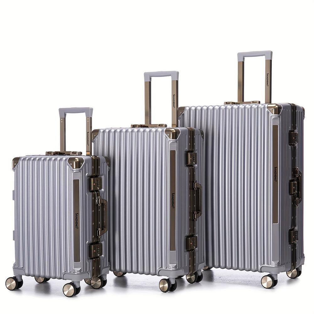 3-Piece Antique Gray Hardside Spinner Luggage Set with Password Lock