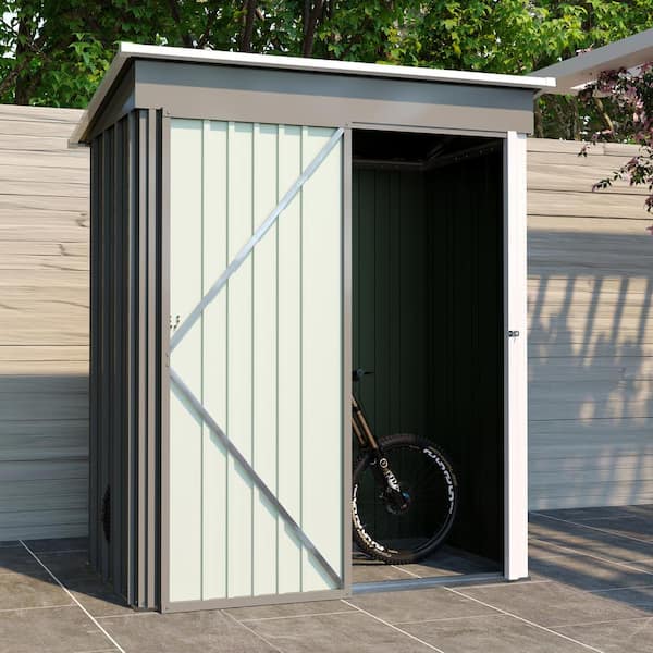 Clihome 5 ft. W x 3 ft. D Outdoor Metal Grey Storage Shed with Lockable Door （15 sq. ft.）