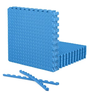 Blue 24" W x 24" L x 0.75" Thick EVA Foam Double-Sided Diamond Pattern Gym Flooring Tiles (12 Tiles/Pack) (48 sq. ft.)