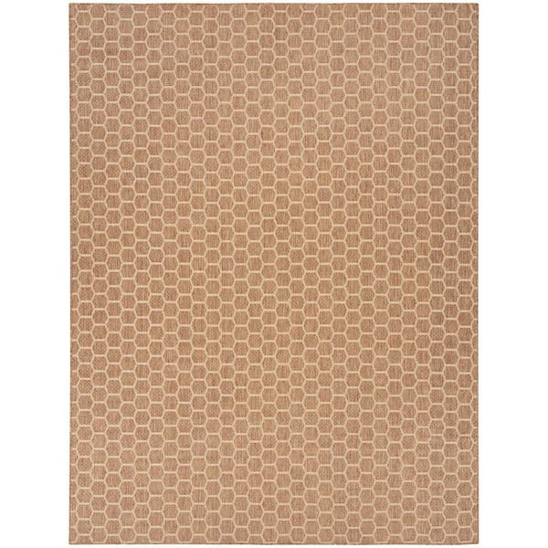 Nourison Reversible Indoor Outdoor Natural 9 ft. x 12 ft. Honeycomb Contemporary Area Rug