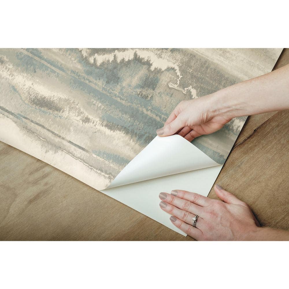 Blue and Taupe Abstract Peel and Stick Vinyl Wallpaper Roll
