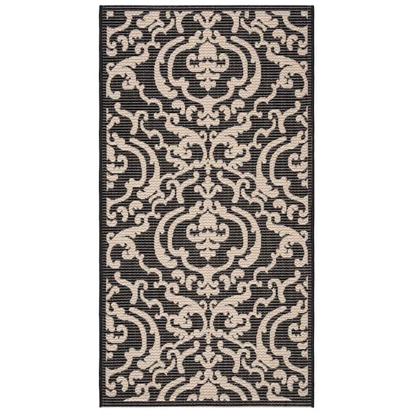 Courtyard Black/Sand Doormat 3 ft. x 5 ft. Border Indoor/Outdoor Patio Area Rug