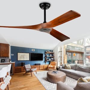 Ewies 52 in. Indoor Scandi Black Solid Wood 6-Speed Ceiling Fan without Lights, Slient Reversible Ceiling Fan w/Remote