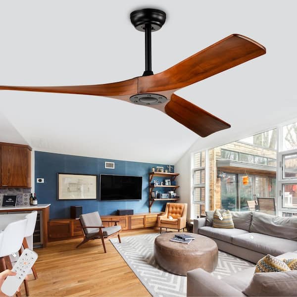 Oaks Aura Ewies 52 in. Indoor Scandi Black Solid Wood 6-Speed Ceiling Fan without Lights, Slient Reversible Ceiling Fan w/Remote