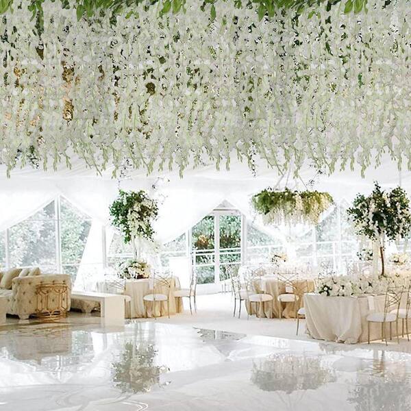 15 in. White Artificial Wisteria Hanging Flowers for Home