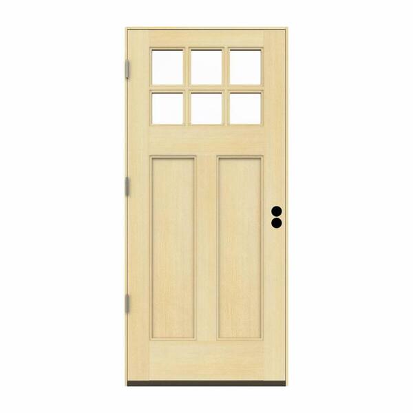 JELD-WEN 36 in. x 80 in. 6 Lite Craftsman Unfinished Wood Prehung Right-Hand Outswing Front Door w/Unfinished Rot Resistant Jamb