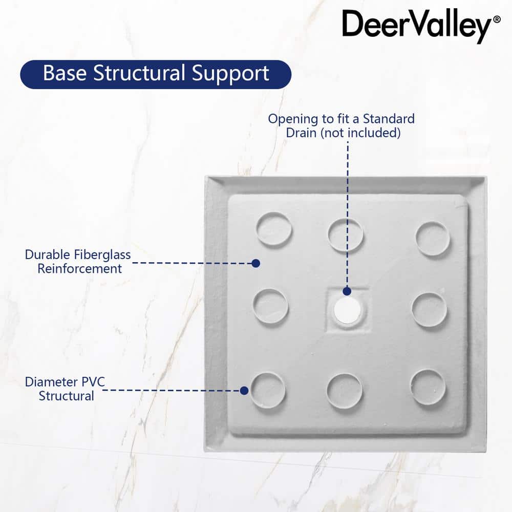 DeerValley 35" White Acrylic Square Shower Base with Center Drain