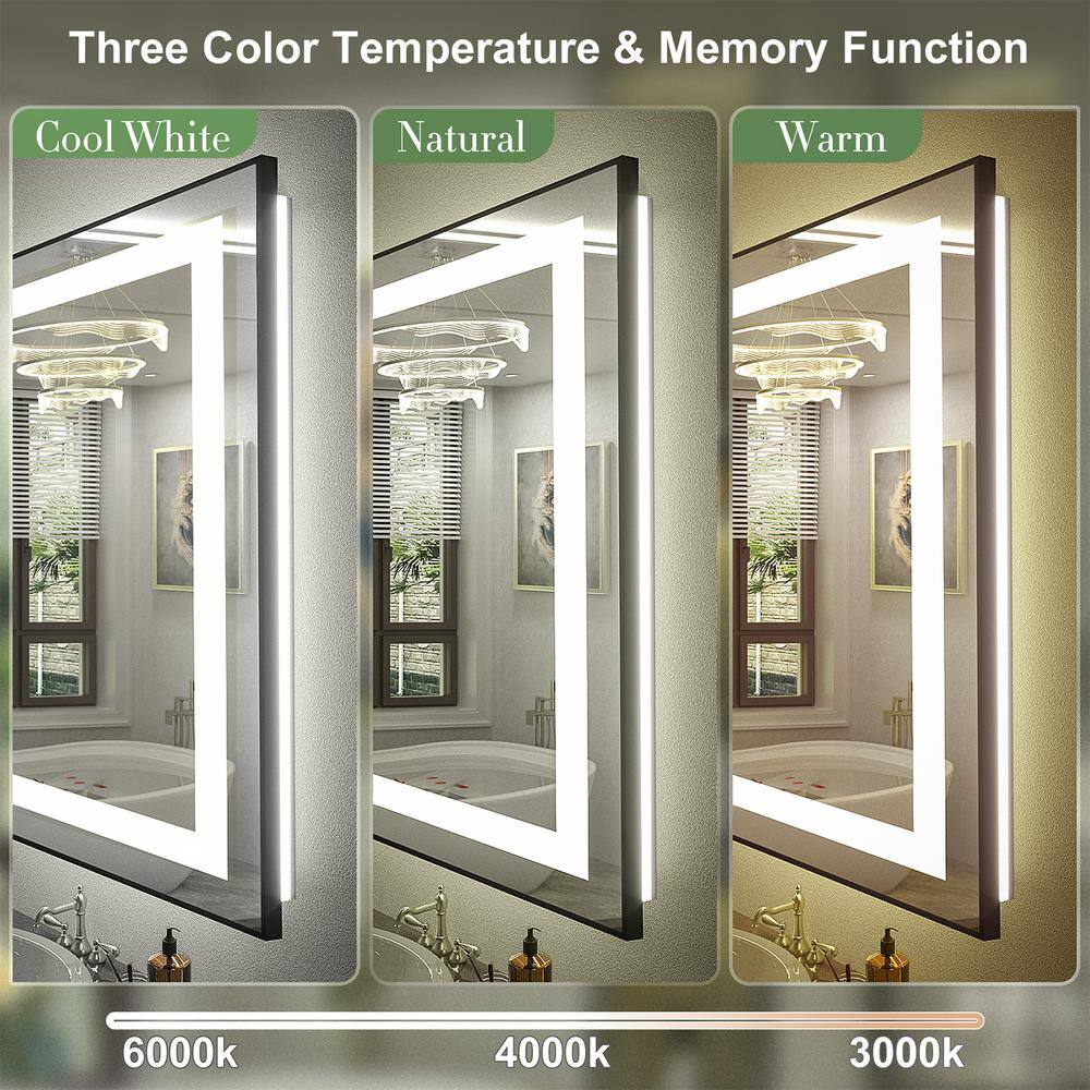 Oversized Black Aluminum LED Lighted Vanity Mirror