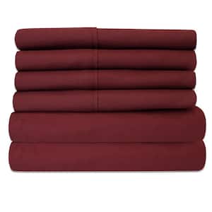 6-Piece Burgundy Super-Soft 1600 Series Double-Brushed Queen Microfiber Bed Sheets Set