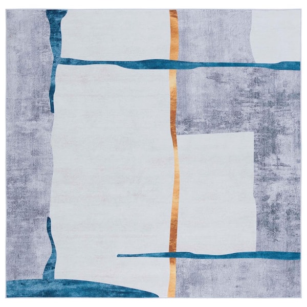 SAFAVIEH Tacoma Gray/Light Gray 6 ft. x 6 ft. Machine Washable Abstract Geometric Square Area Rug