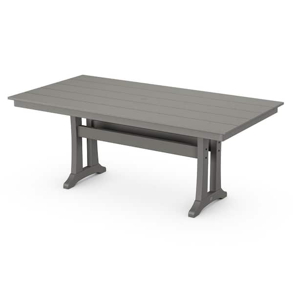 Farmhouse Trestle Slate Grey Rectangle Plastic Outdoor Dining Table
