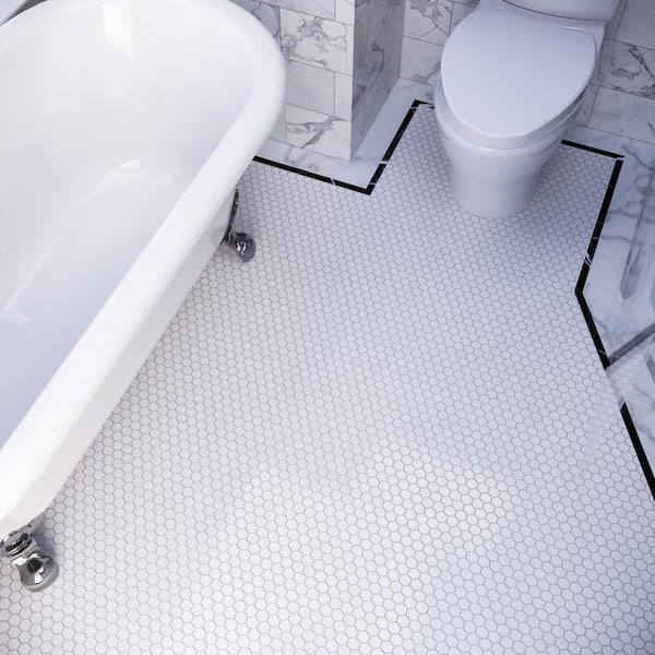 Porcetile Hex White 11.82 in. x 10.24 in. Hexagon Matte Porcelain Mosaic Wall and Floor Tile (9.24 sq. ft./Case)