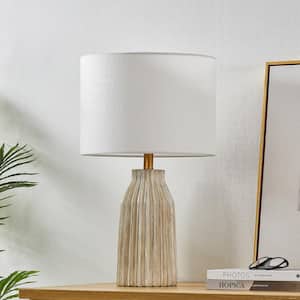 24 in. Creamy White Ribbed Table Lamp with White Fabric Shade