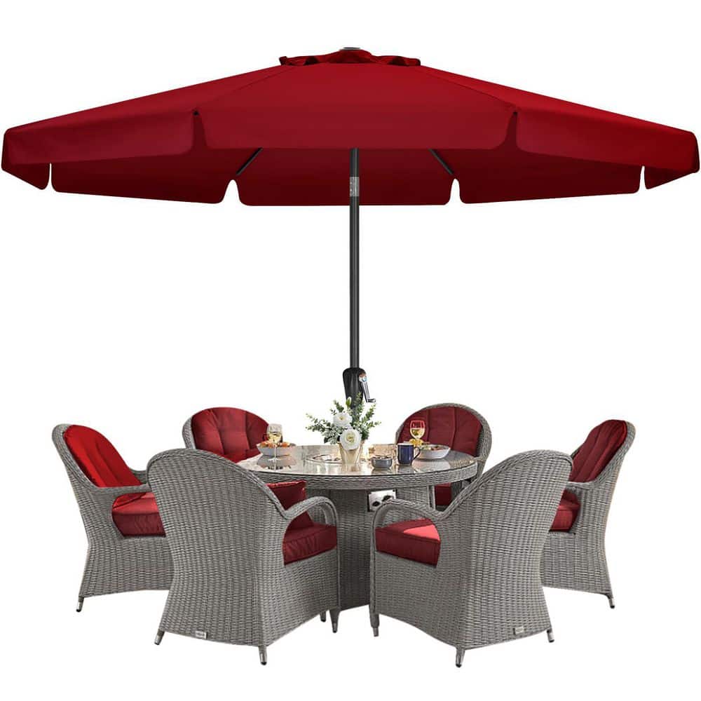 10 ft. Aluminum Patio Umbrella for Outdoor Table Market in Burgundy-8 Ribs