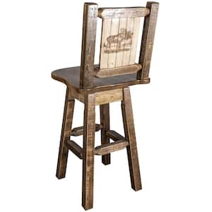Homestead Collection 30 in. Early American Laser Engraved Moose Motif Bar Stool with Swivel Seat and Back