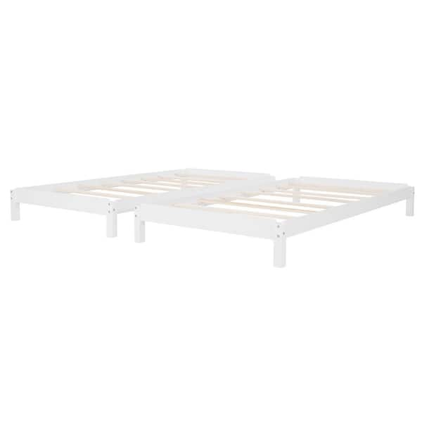 ATHMILE 78.8 in. White Wood Frame Twin Platform Bed GZ-B2W20222431 ...