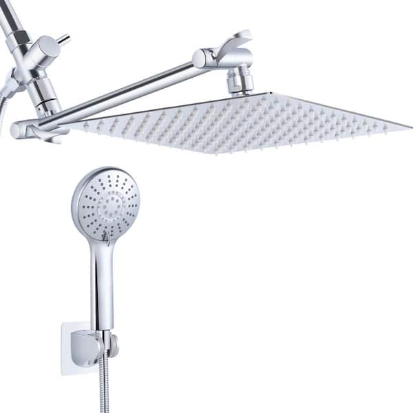 AKLFGN 8-spray Patterns 12 in. Wall Mount Dual Shower Head and Handheld Shower Head 2.2 GPM with Waterfall in Polish Chrome