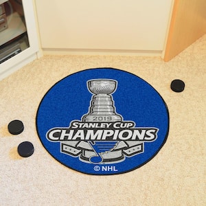 St. Louis Blues 2019 Stanley Cup Champions Black 2 ft. x 2 ft. Hockey Puck Round Area Rug