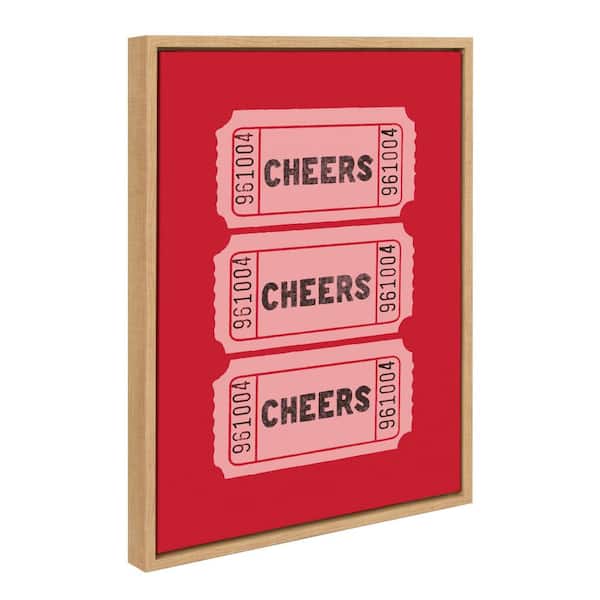 Kate and Laurel Sylvie Cheers Pink Red Ticket Framed Canvas by Alli Standefer Set of 1 Culture Art Print 18.00 in. x 24.00 in.