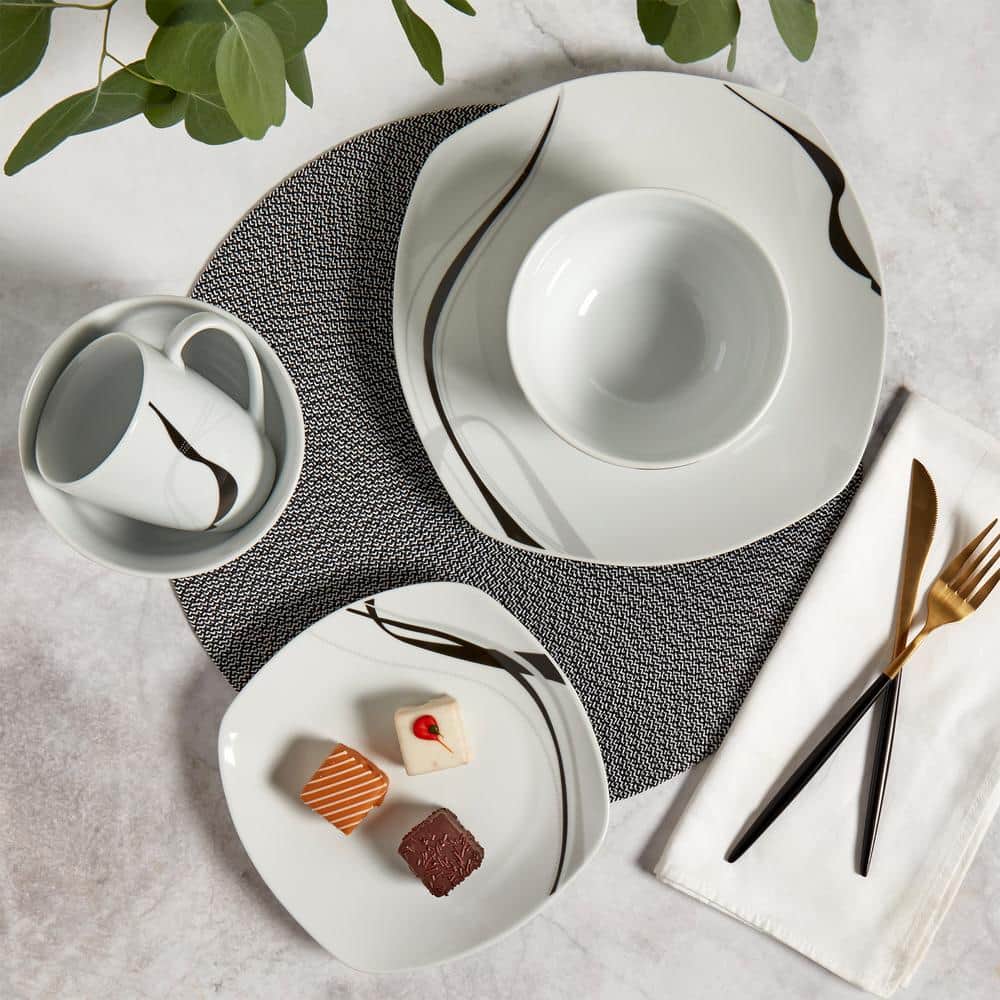 Carnival White Porcelain Square Dinnerware Set, Service for 4