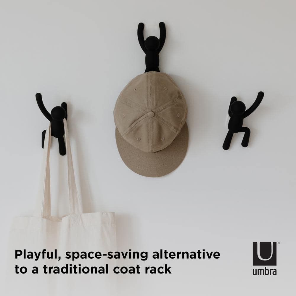 Black Plastic Buddy Wall Hooks Set of 3