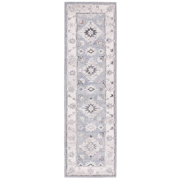 Suzani 2 ft. x 10 ft. Gray/Ivory Oriental Runner Rug