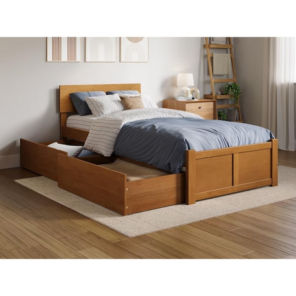 AFI Orlando Light Toffee Natural Bronze Solid Wood Frame Twin XL Platform Bed with Footboard and Storage Drawers