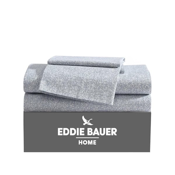 Eddie Bauer Little Blossom Grey 3-Piece Percale Cotton Twin Sheet Set