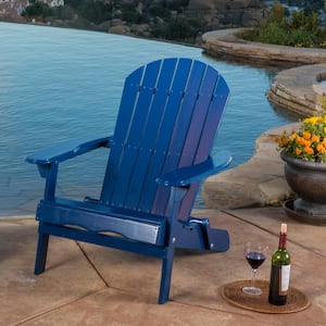 Hanlee Navy Blue Folding Wood Outdoor Patio Adirondack Chair