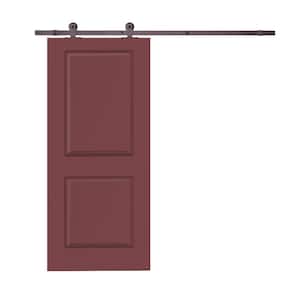 36 in. x 80 in. Maroon Stained Composite MDF 2 Panel Interior Sliding Barn Door with Hardware Kit